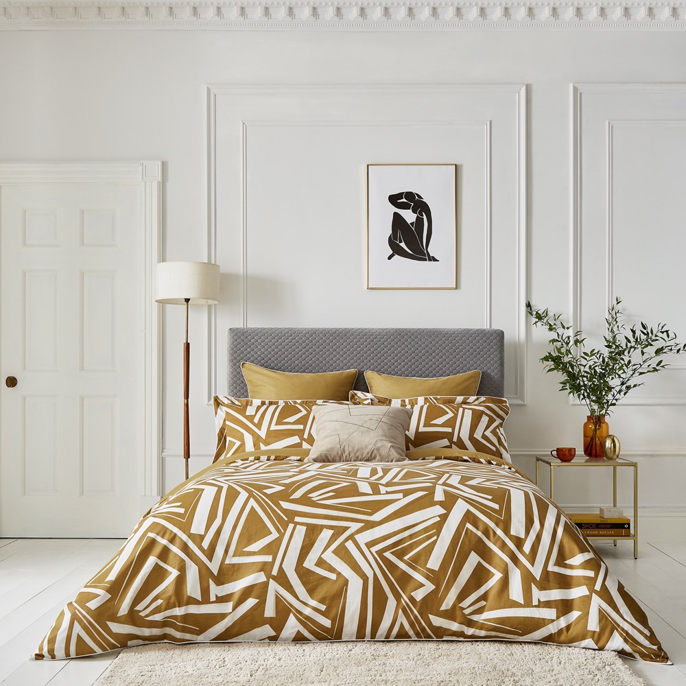 Transverse Abstract Bedding by Harlequin in Saffron Yellow